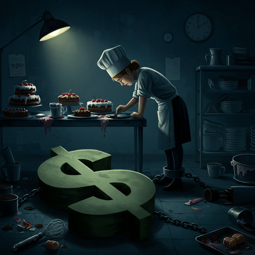 Ícone de uma confeiteira exausta e estressada