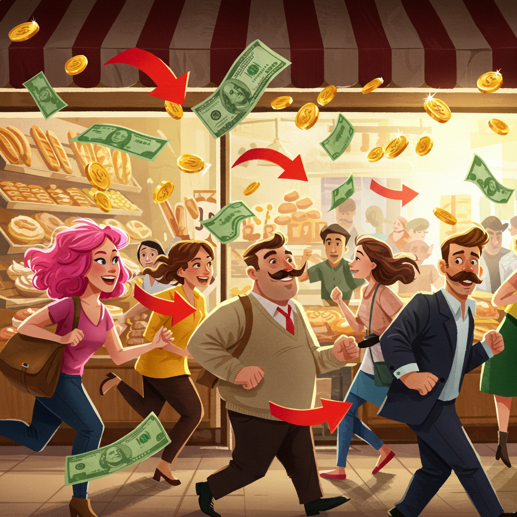 Ícone de um imã atraindo clientes para uma loja de bolos